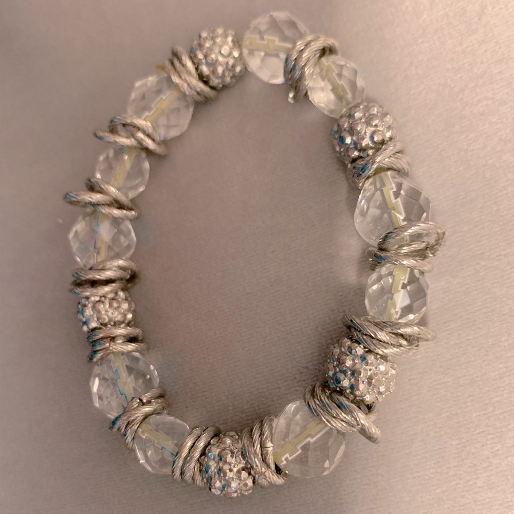 White House Black Market silver and crystal stretch bracelet